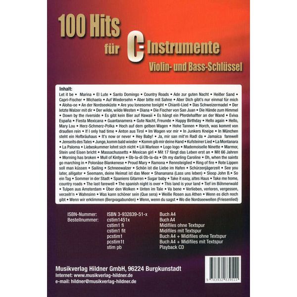 Musikverlag Hildner 100 Hits für C-Instrumente
